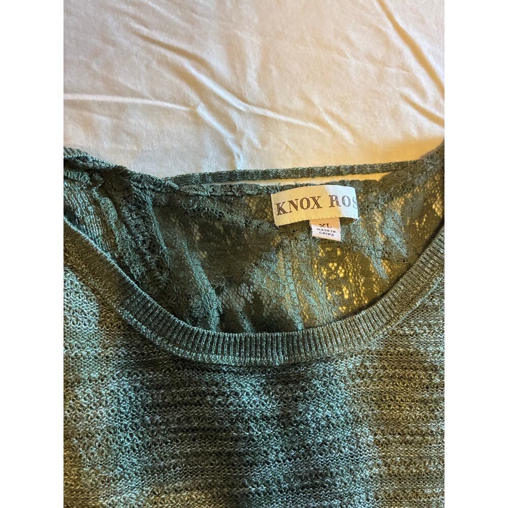 Knox Rose Sweater XL Green Lace Up Front Boho Knit Lightweight Pullover